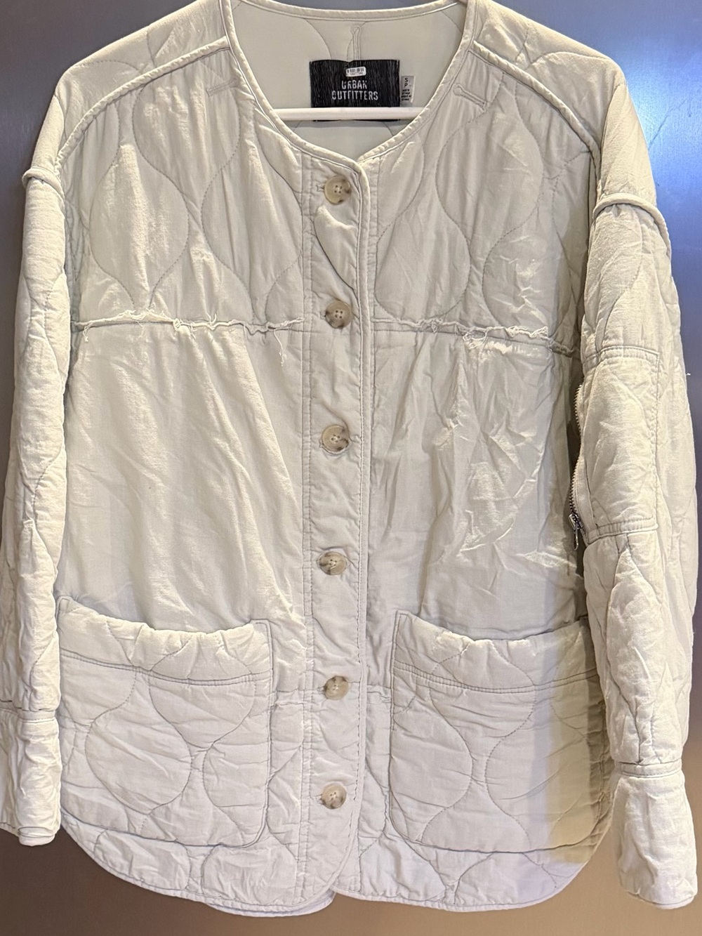 Urban Outfitters Cream Quilted Button Jacket